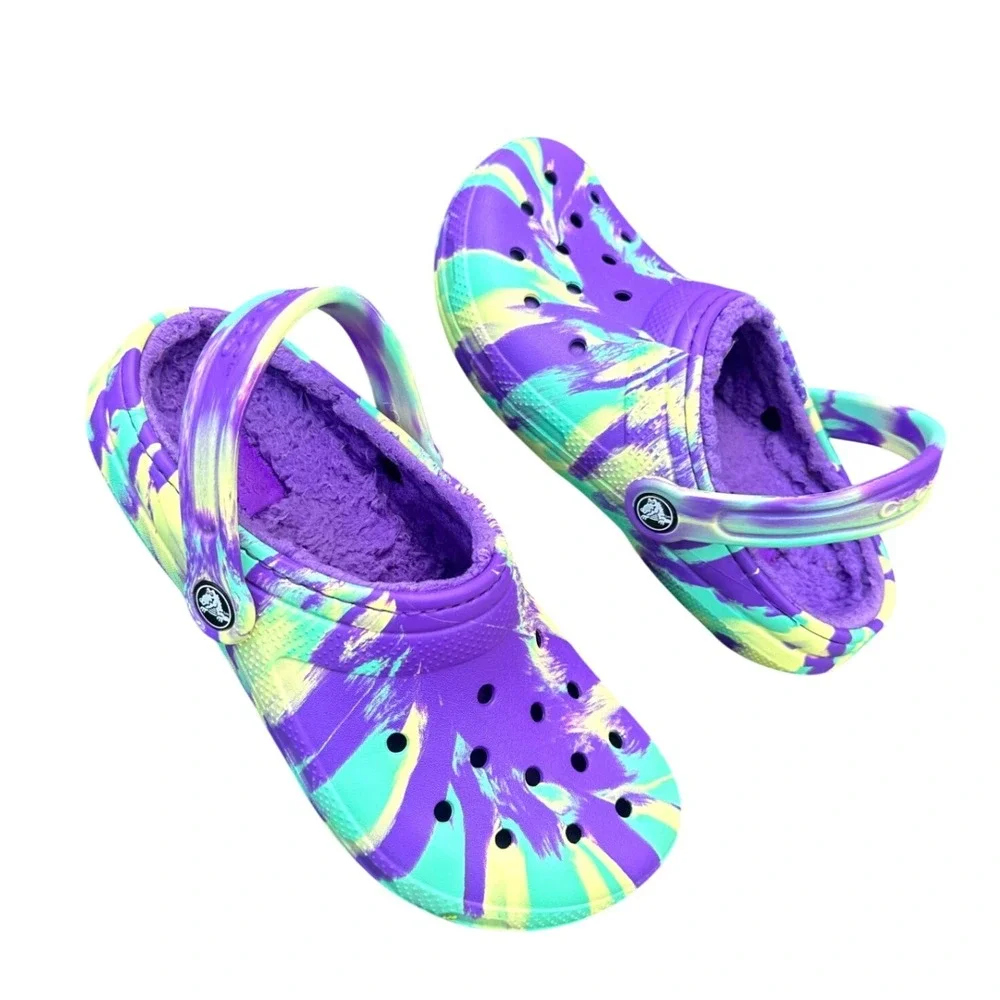 Crocs Kids' Classic Lined Marbled Tie Dye Clogs Little Kids Size J 3 Sandals